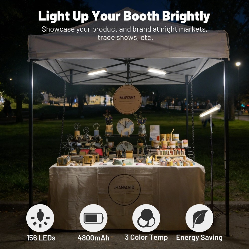 InstaHibit 3 Pcs Rechargeable Magnetic Work Light LED w/ Hook 5 Modes for Canopy