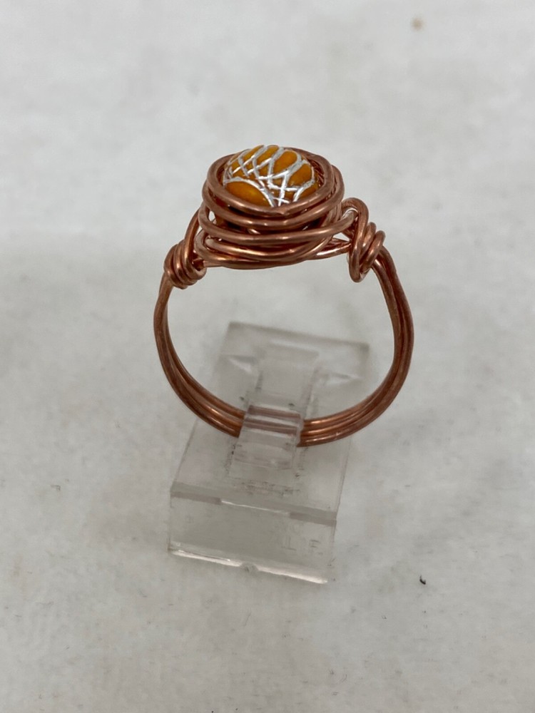 Handmade ~ Copper Wire Wrap ~ Glass Bead Ring Size 8 1/4 #232