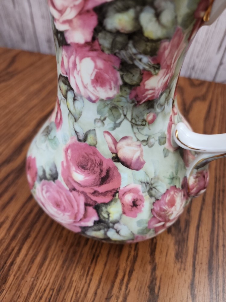 Formalities Multi-Pink Rose Pitcher Baum Brothers Unique Background & Gold Trim