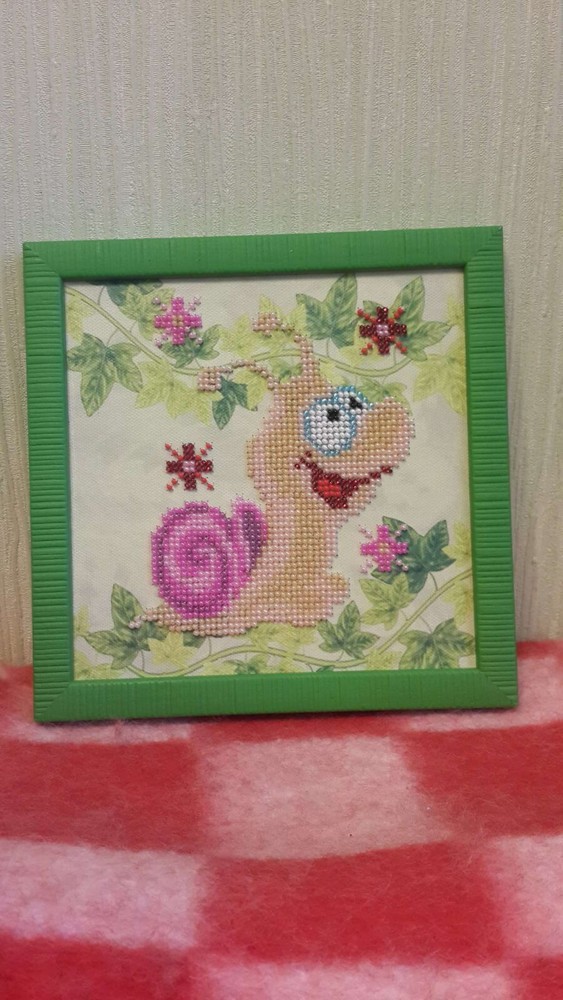 DIY Bead Embroidery Kit "Snail" Beaded Stitching Needlepoint Beadwork