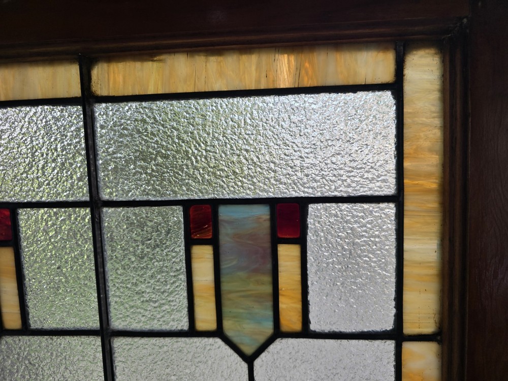 ANTIQUE AMERICAN STAINED GLASS WINDOW PAIR