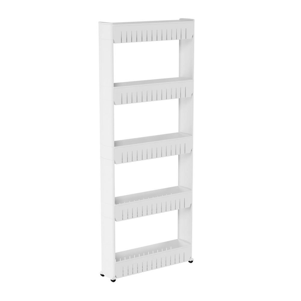 5-Tier Slim Rolling Storage Cart with Wheels (White)