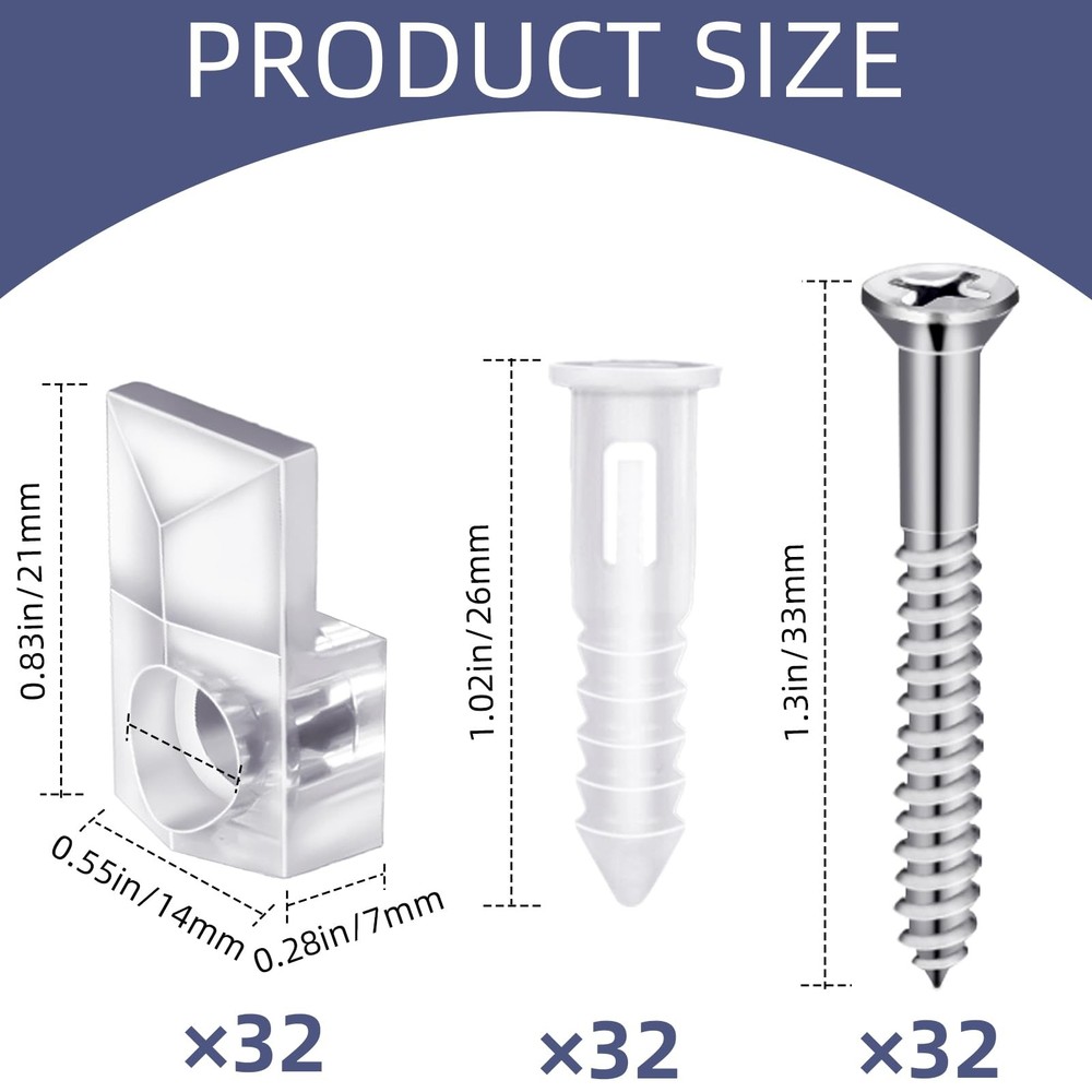 32Pack Mirror Holder Clips,Clear Plastic Mirror Clips,Frameless Mirror Mounting