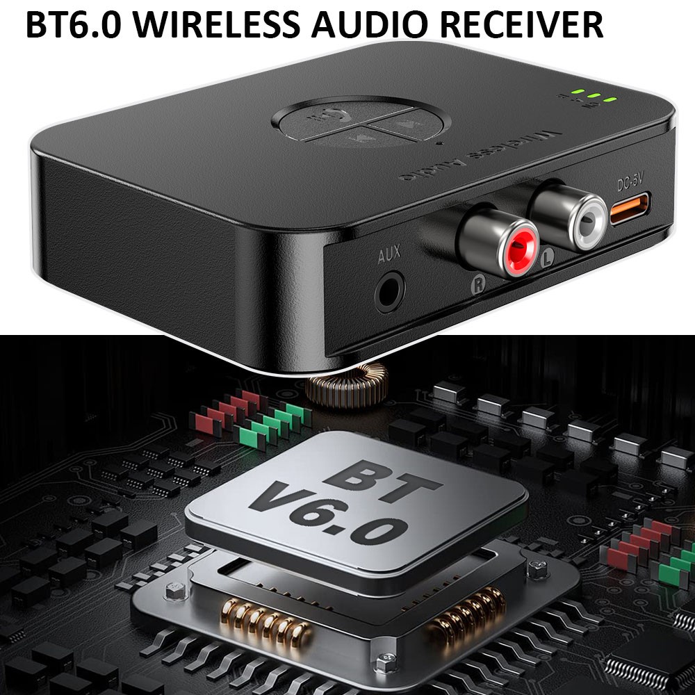 Bluetooth 6.0 Wireless to Wired Speaker/AMP AUX RCA MP3 Audio Adapter Receiver