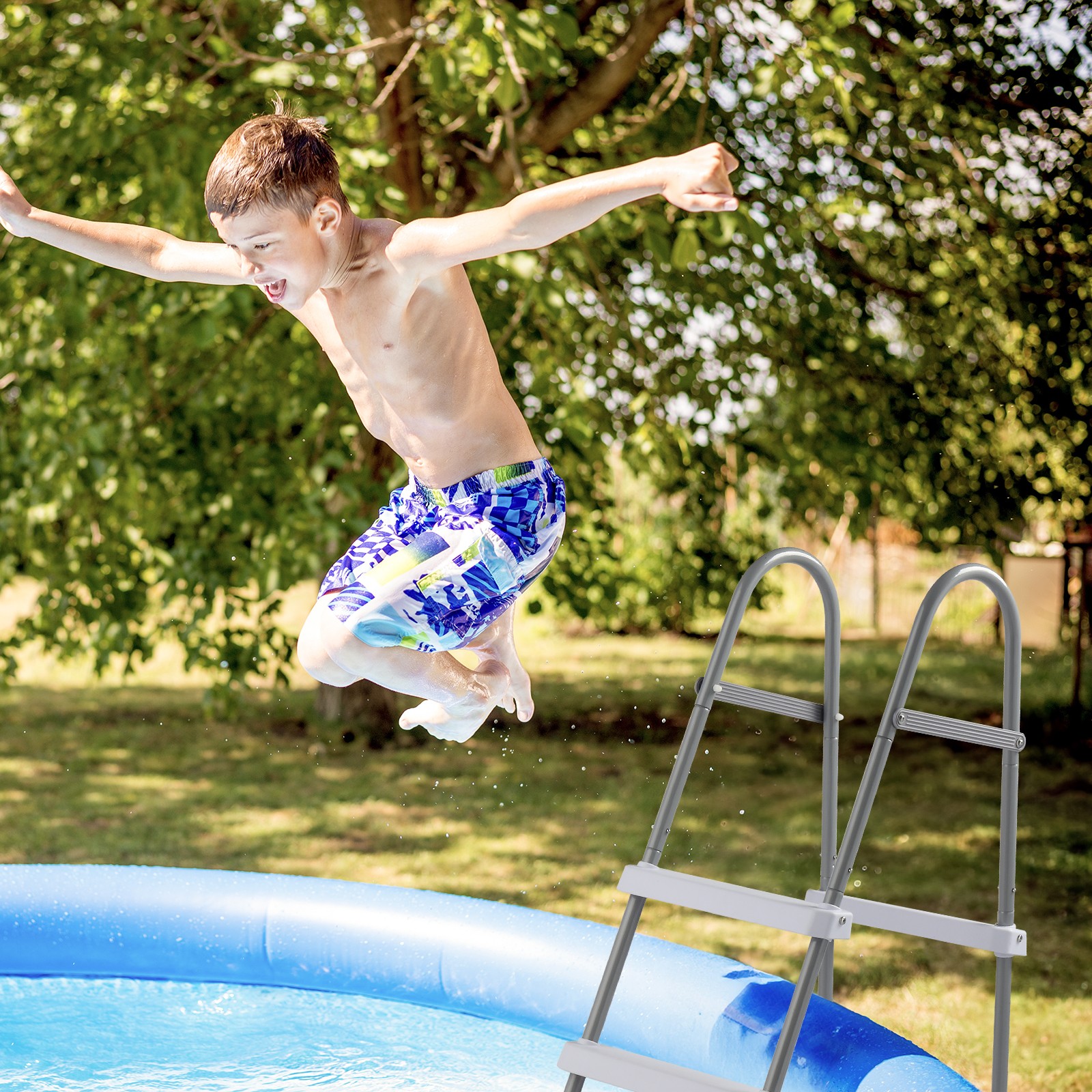 4-Step 52in Pool Ladder Iron Grey Frame + White Steps