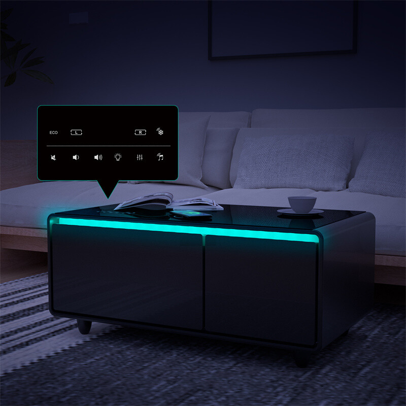 Modern Smart Coffee Table Built-in Fridge Bluetooth Speaker Touch Control Panel