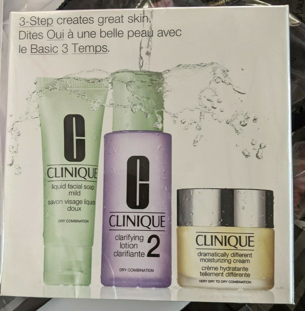 NIB Clinique 3Step Set Dramatically Different Moisturizing Cream+Lotion+Soap 1/2