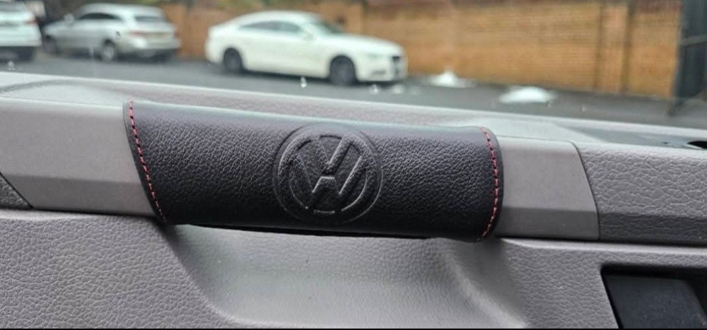 vwT6 & T6.1. LEATHER Inner handle Pull cover - WHITE STITCH