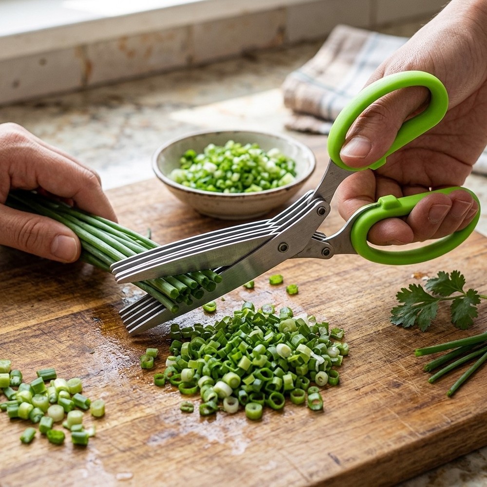 Green Handle 5-Layer Scissors, Stainless Steel Multi-Blade Herb Cutting Scissors