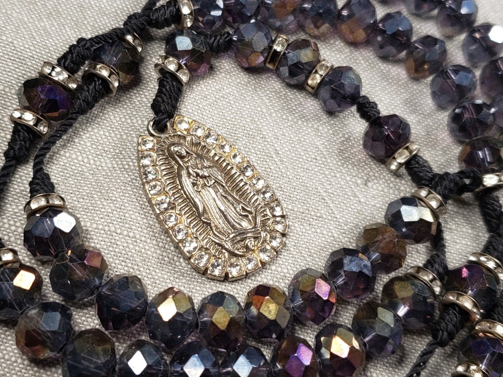 Beautiful Rosary Our Lady Of Guadalupe Black Beads Christian Religious Gift C59
