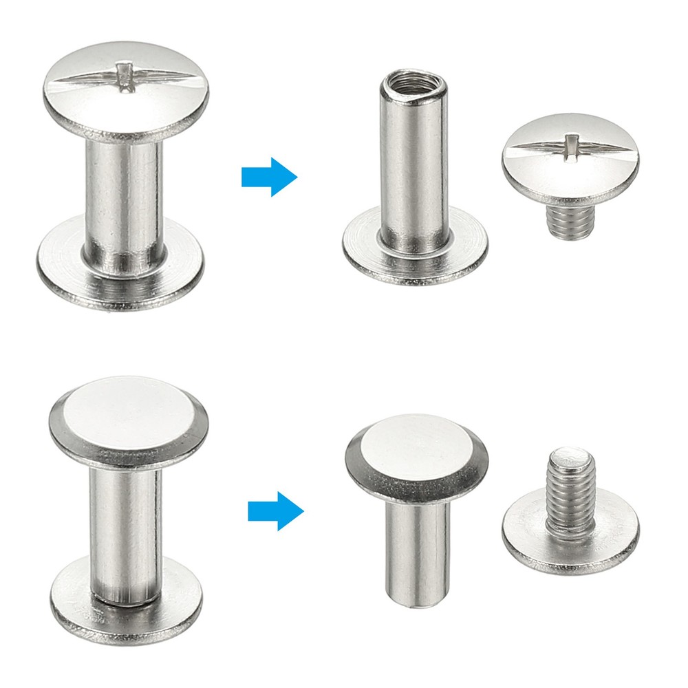 24 Sets Chicago Screws, 4x10mm(DxH) Phillips Binding Post Screw Rivets,Silver