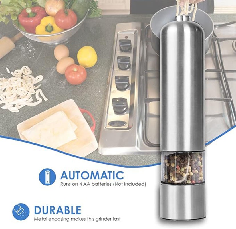 2x Light Up Electric Salt & Pepper Mill Stainless Steel Electronic Grinder Pots