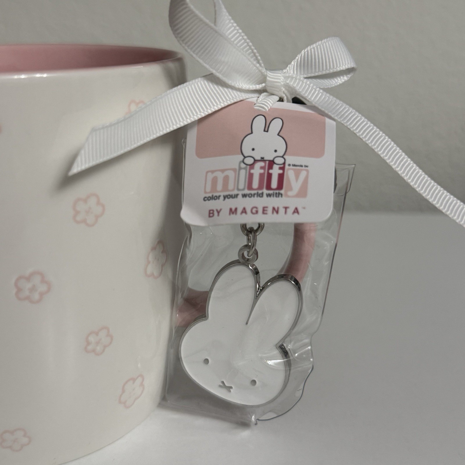 Miffy By Magenta Cherry Blossom White Pastel Pink Sakura Ceramic Mug w/ Keychain