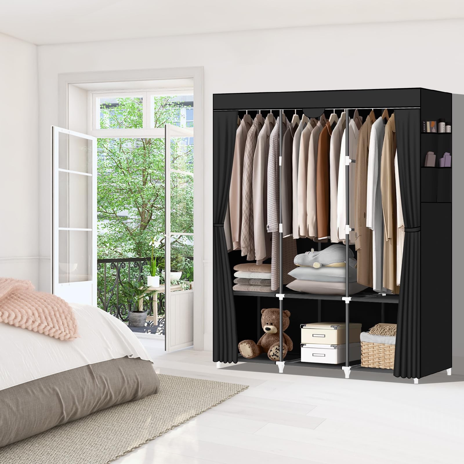 Portable Closet, Portable Closets for Hanging Clothes with 3 Hanging Rods and...