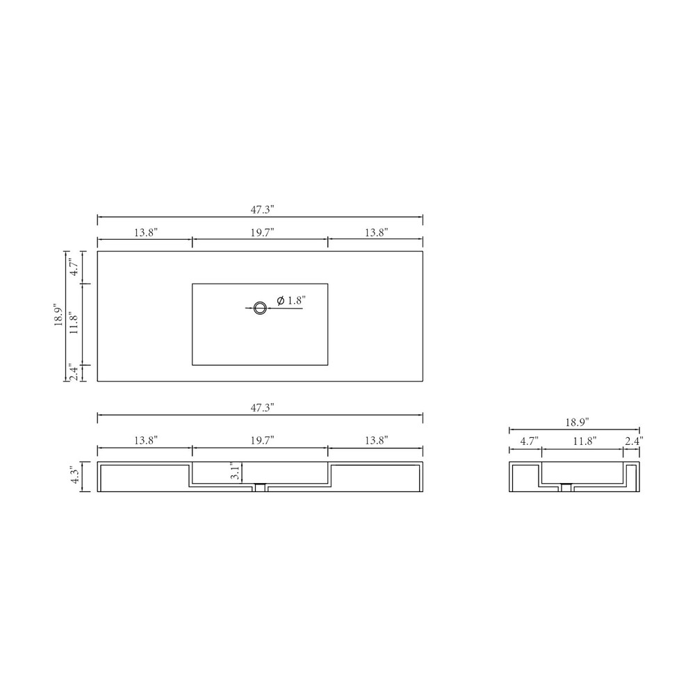 47'' Wall Mounted single Bathroom Sink Solid Surface Bathroom Vessel Sink