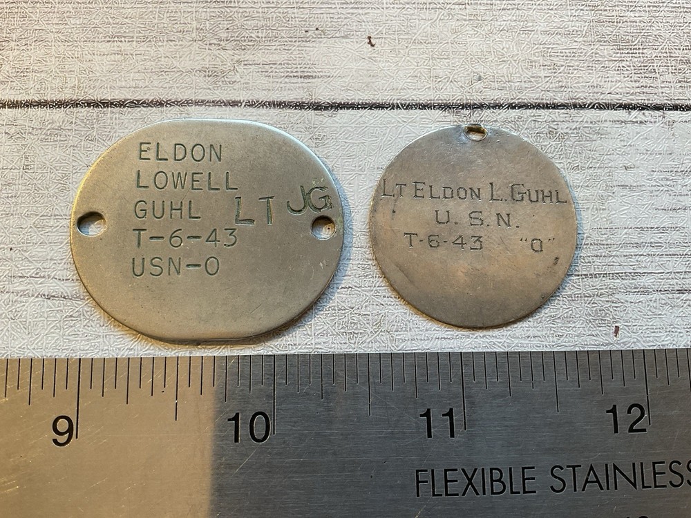 ORIGINAL WWII USN US NAVY OFFICER DOG TAG PAIR - ONE PRIVATE PURCHASE STERLING