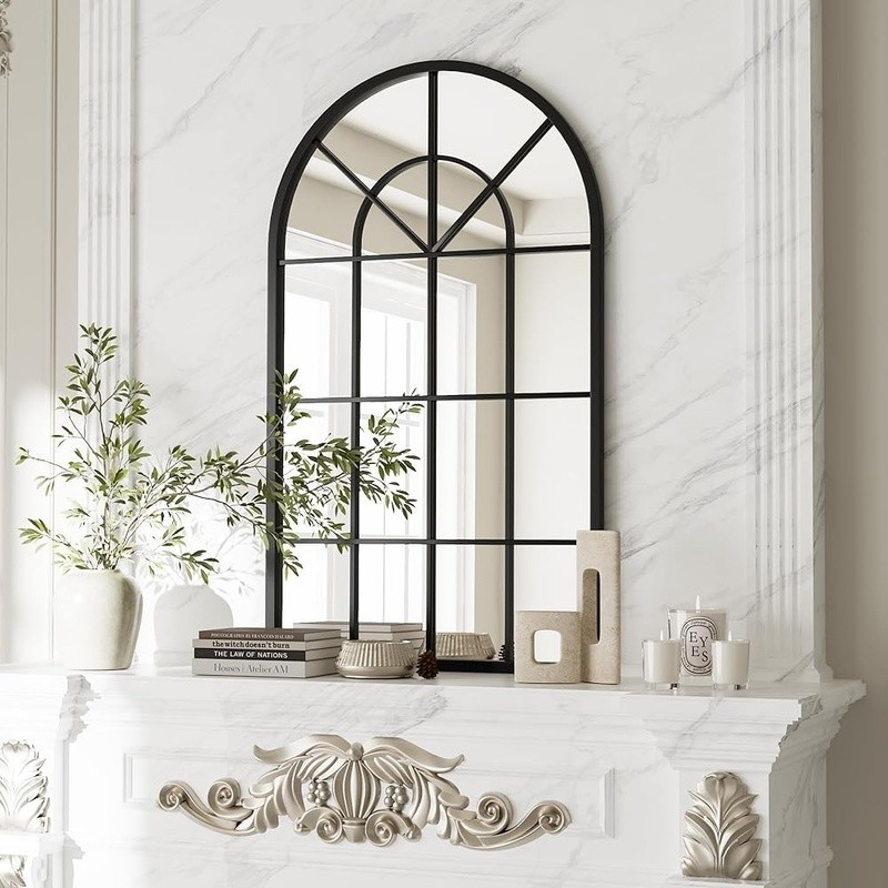 Arched Bathroom Mirror Decorative Iron Frame Explosion-Proof Easy Installation