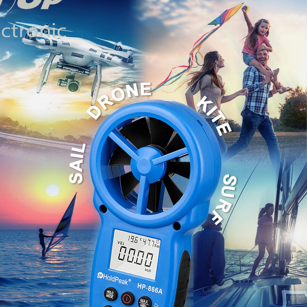 Handheld Digital LCD Anemometer Temperature Gauge Air Wind Speed Vane Meter 866A