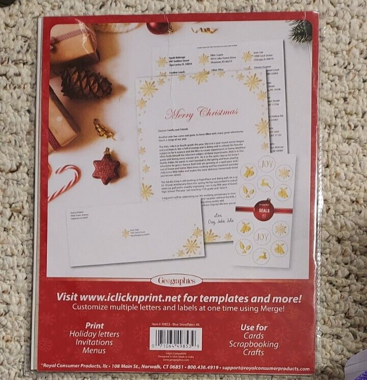 Geographics Holiday Mailing Labels Blue Snowflake 90 count