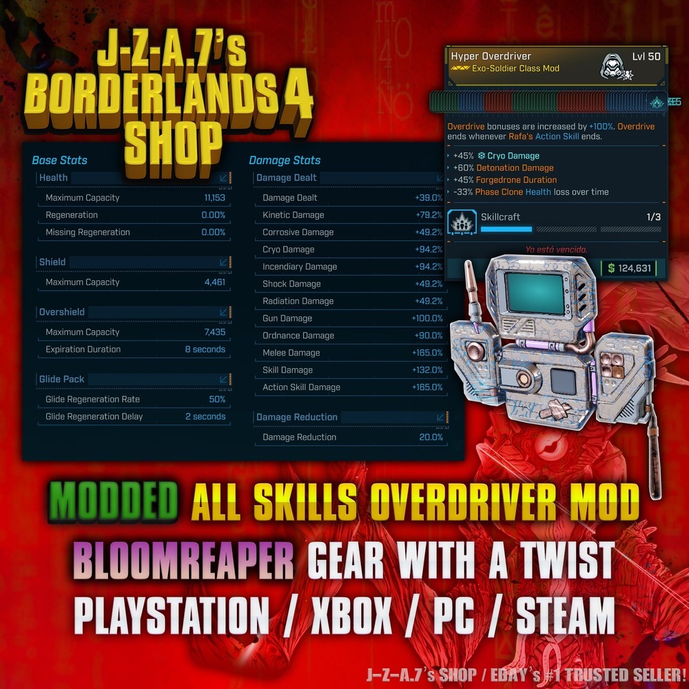 Borderlands 4✨ MODDED BLOOMREAPER OVERDRIVER RAFA CLASS MOD BL4 ✅PC-PS-XBOX✨