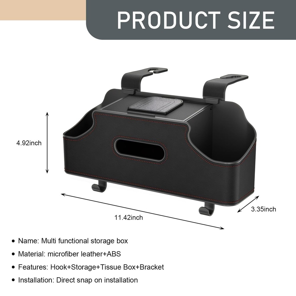 1 PC Car Seat Back Organizer, Car Back Seat Multi-Function Storage Box with 2...