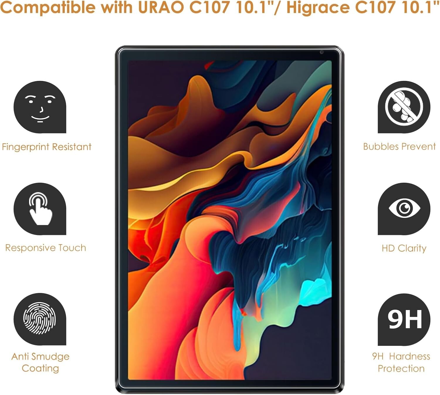 (2 Pack) Screen Protector For 10.1" Android Tablet (Model: C107) Tempered Glass