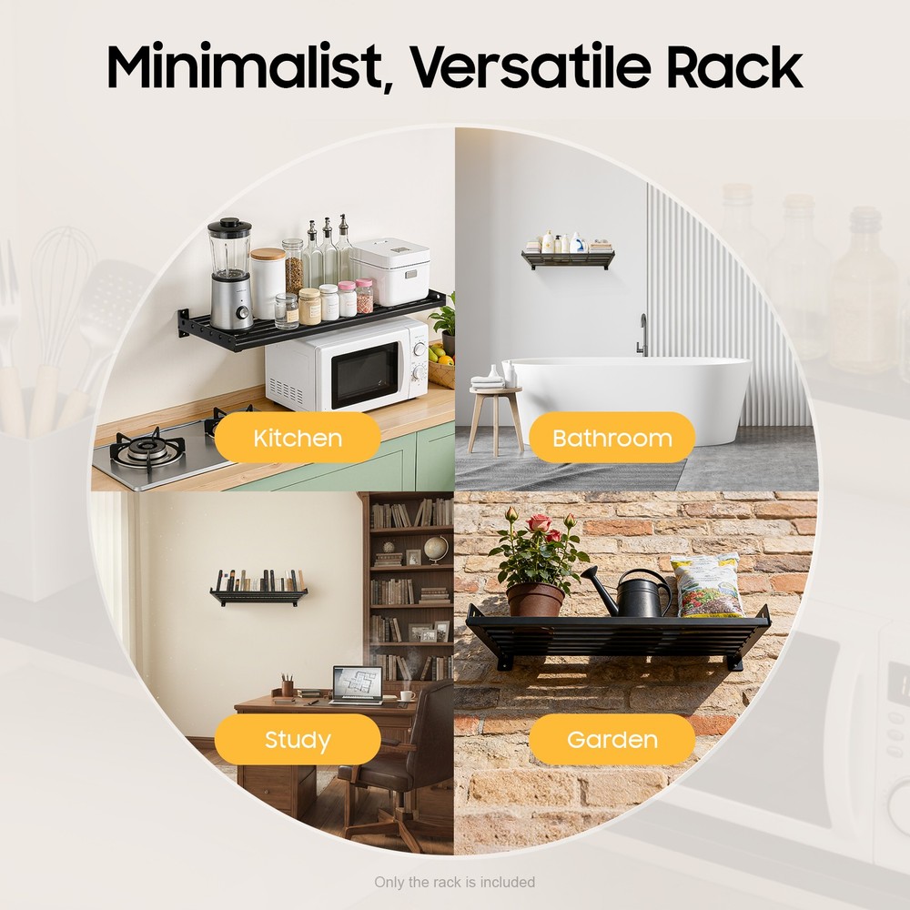 Microwave Oven Bracket Shelf Kitchen Holder Storage Rack Wall Mount With 4 Hooks