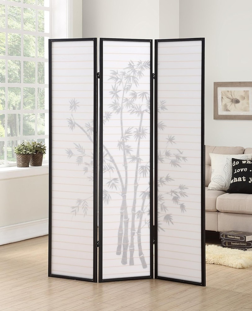 3-Panel Oriental Room Divider Screen, Black