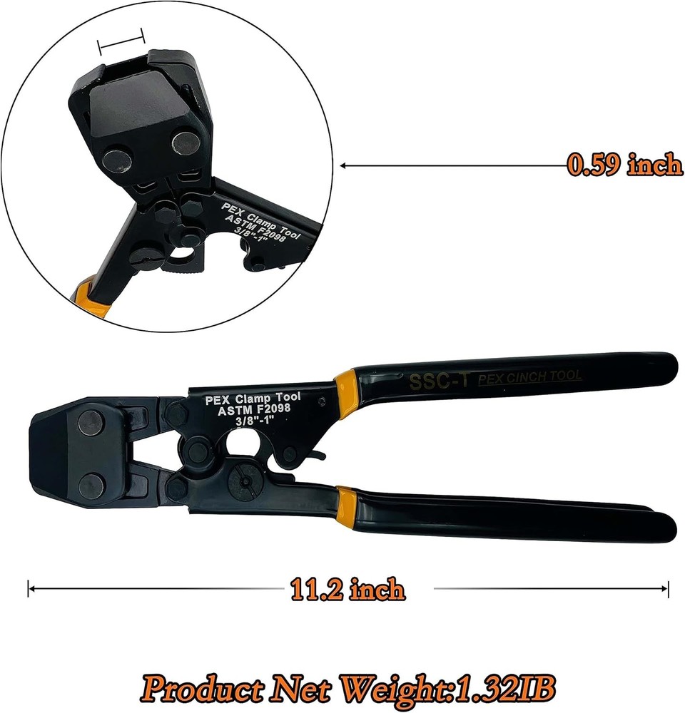 Pex pipe cinch clamp tool with clamps and pipe cutter