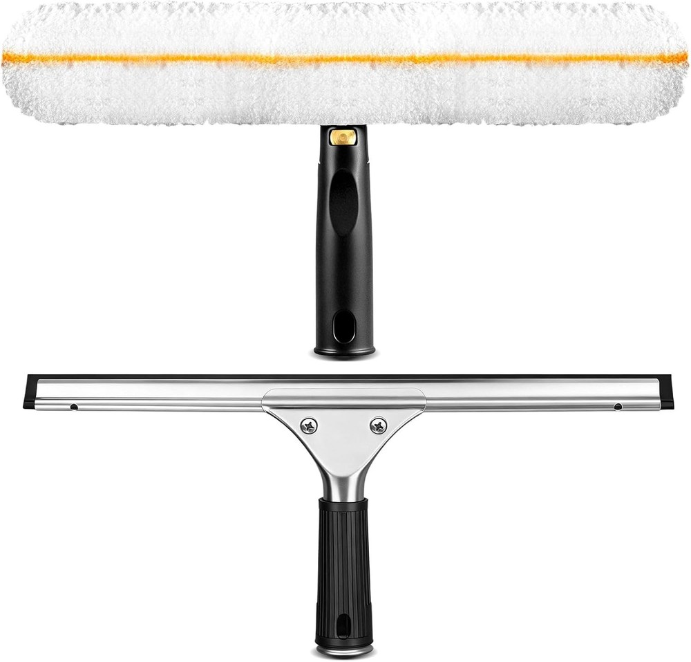 Window Cleaning Squeegee Kit 14" Squeegee & Microfiber Rotatable Window Scrubber