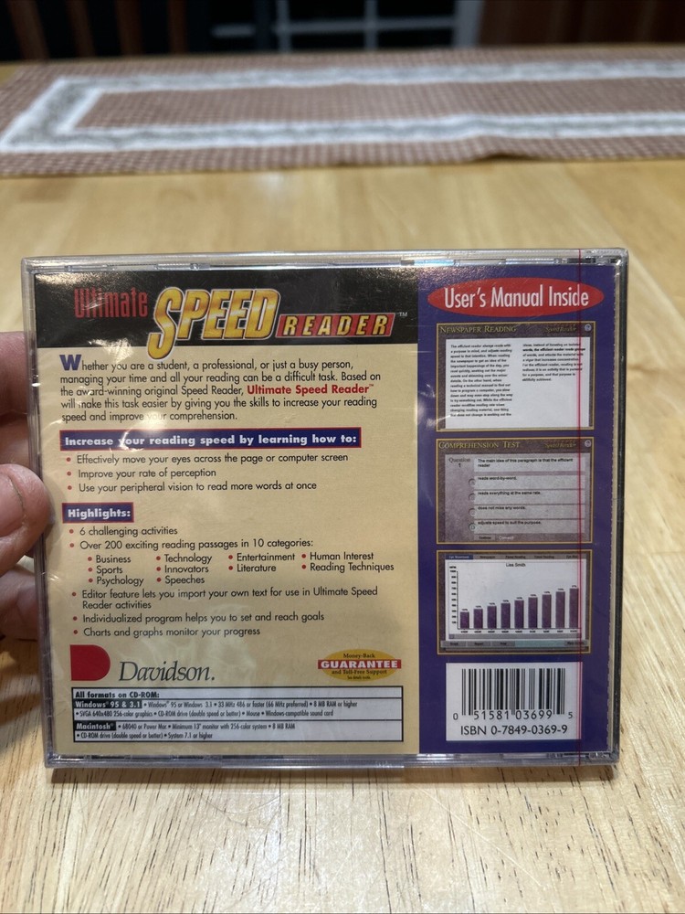 Vintage NOS Davidson Ultimate Speed Reader training CD For Windows 95/Mac 3.1