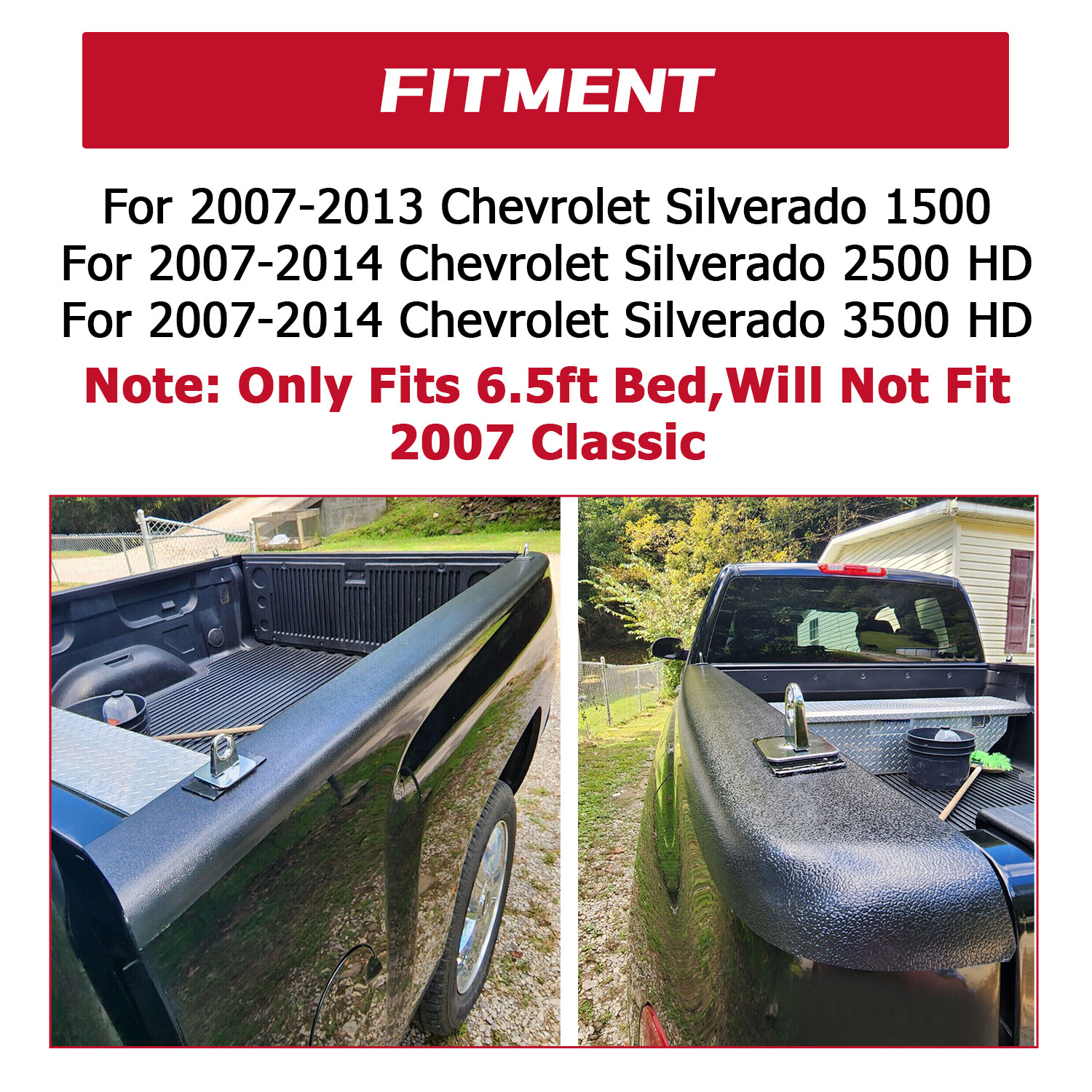 Bed Rail Caps w/Holes Side Cover for Silverado 1500/2500/3500 07-13 14 6.5ft Bed