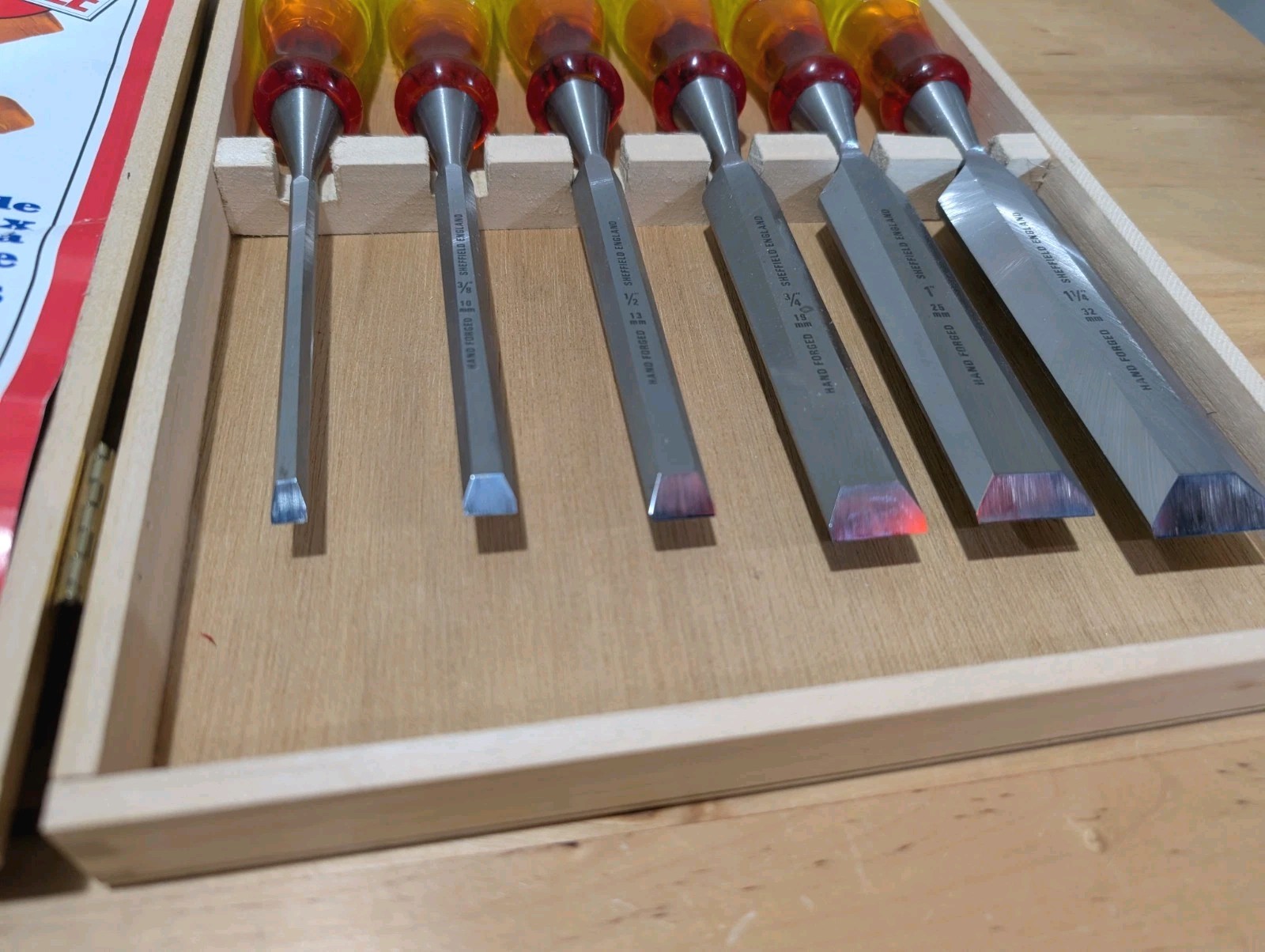 Vintage Marples Splitproof Bevel Edge Chisel Set Of 6 Pieces-Excellent Condition