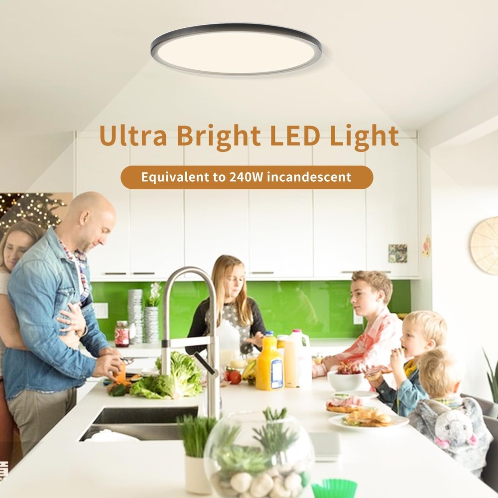 3200LM Flush Mount Ceiling Light Fixtures Black 12Inch, Dimmable LED Ceiling ...