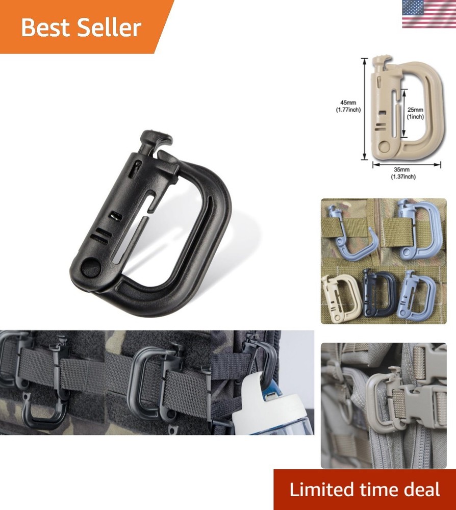 Durable KID-SAFE MOLLE D-Ring Buckles - 4PCS Spring Clip Hooks for Easy Use
