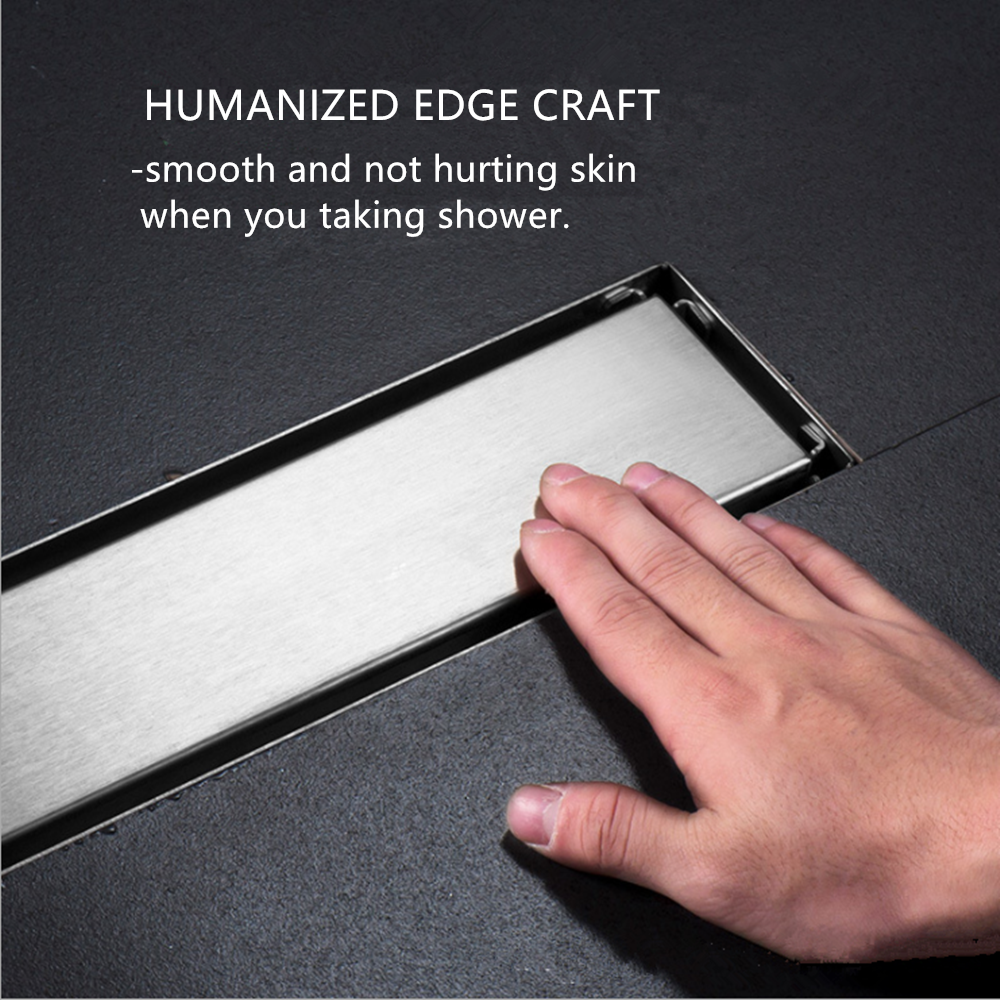 24" Linear Shower Drain Rectangular Trench Floor Drain 2-in-1 Tile Insert Cover