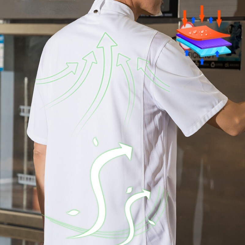 Men Breathable Catering Chef Work Clothes Coat Professional Uniform Jacket Zip