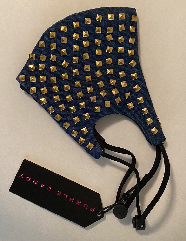 Blue Denim Gold Stud Face Mask With Adjustable Straps