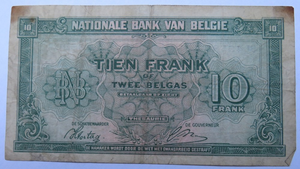 1948 Belgium 10 Francs Banknote