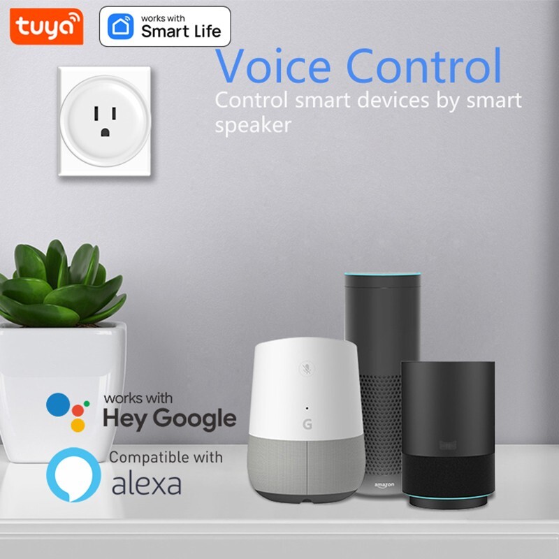Tuya WiFi Smart Plug US Round Remote App & Voice Control Google Alexa