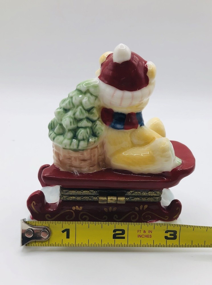 Christmas Bear Keepsake Trinket Box Oneida Home, Sleigh, Tree