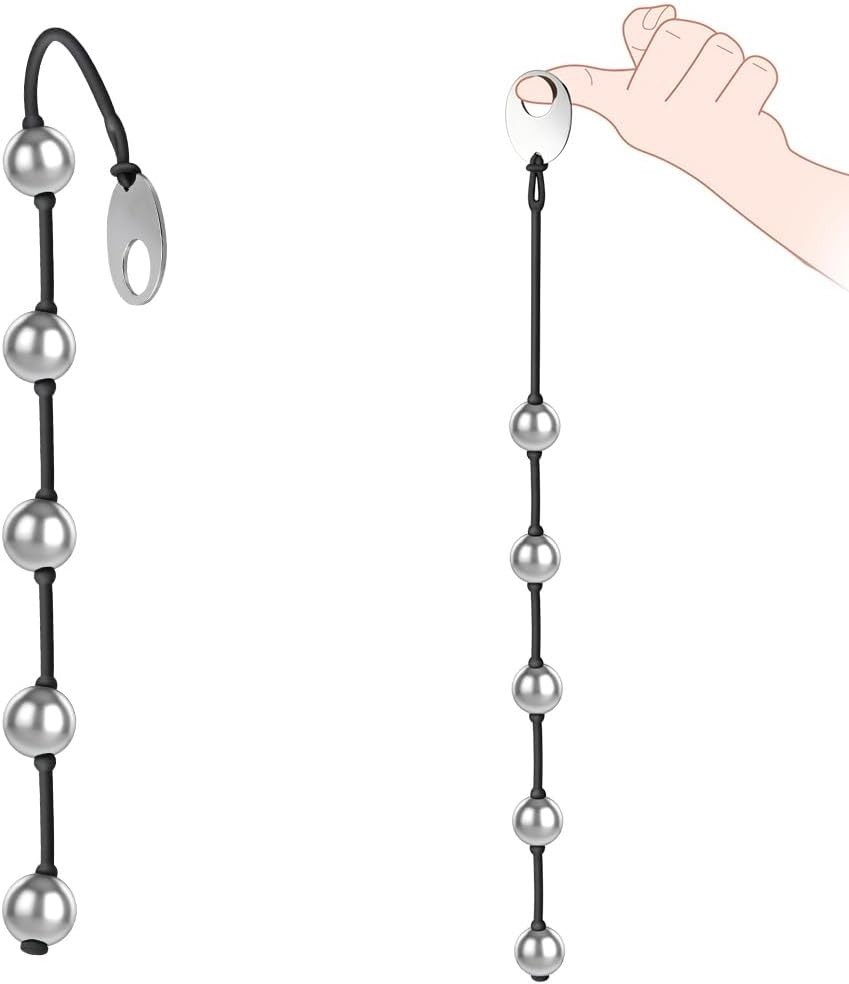Stainless Steel Anal String Beads Plug 5 - 1" Beads With Silicone Pull Strap