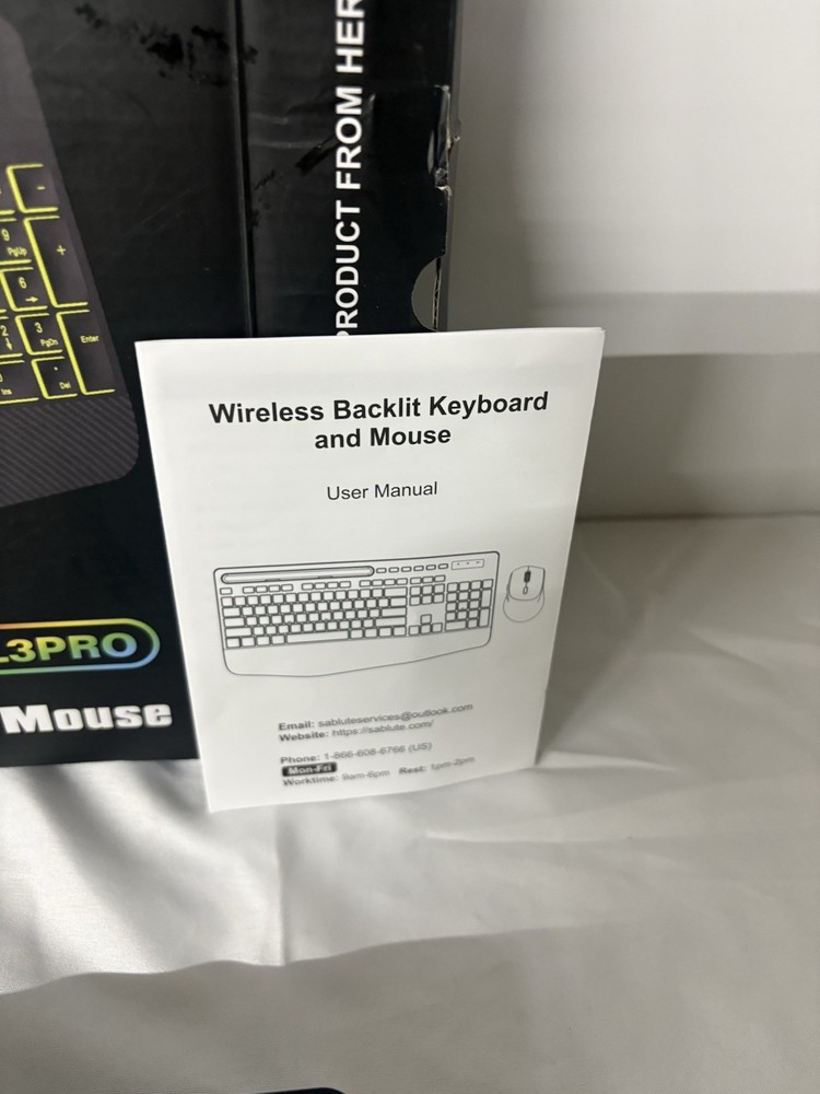 Sablute KL3PRO Wireless Backlit Keyboard & Mouse Bundle, Black, USB Receiver