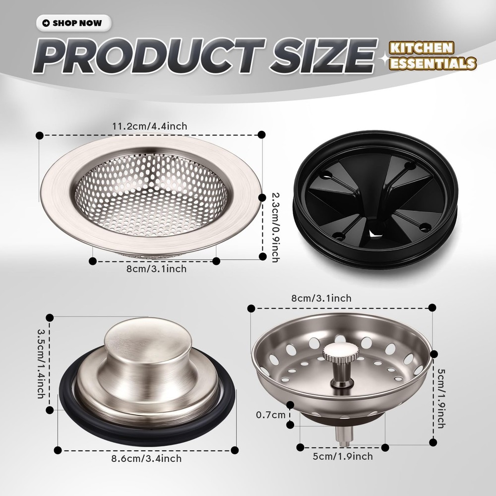4 Pcs Brushed Silver Kitchen Sink Accessories Garbage Disposal Splash Guards