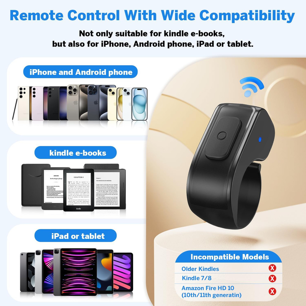 Page Turner Ring for Kindle,Remote Control for Iphone Ipad Android Tablets E-Rea