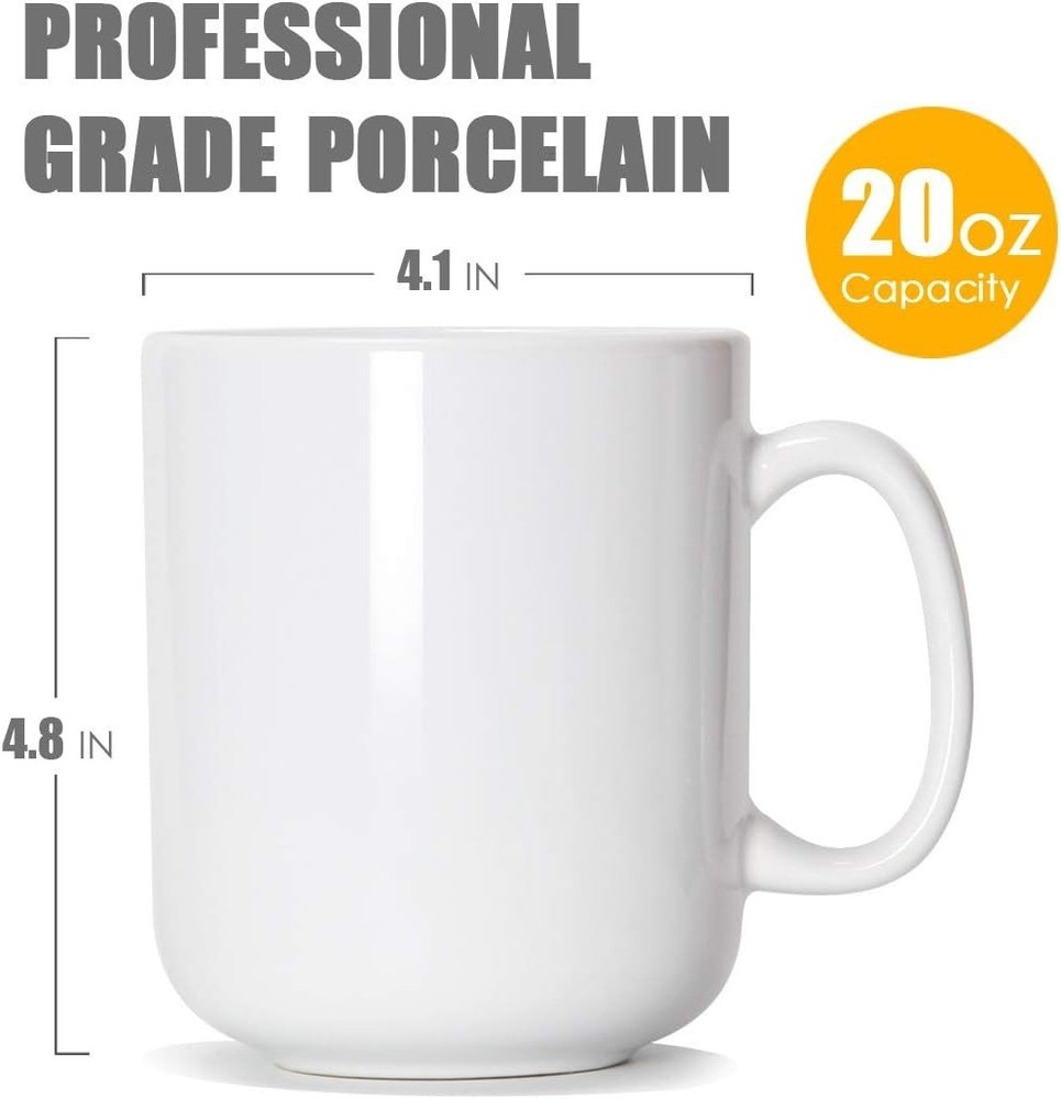 20 OZ Large Coffee Mug, M016 Plain Ceramic Boss Big Tea Cup with Handle, White