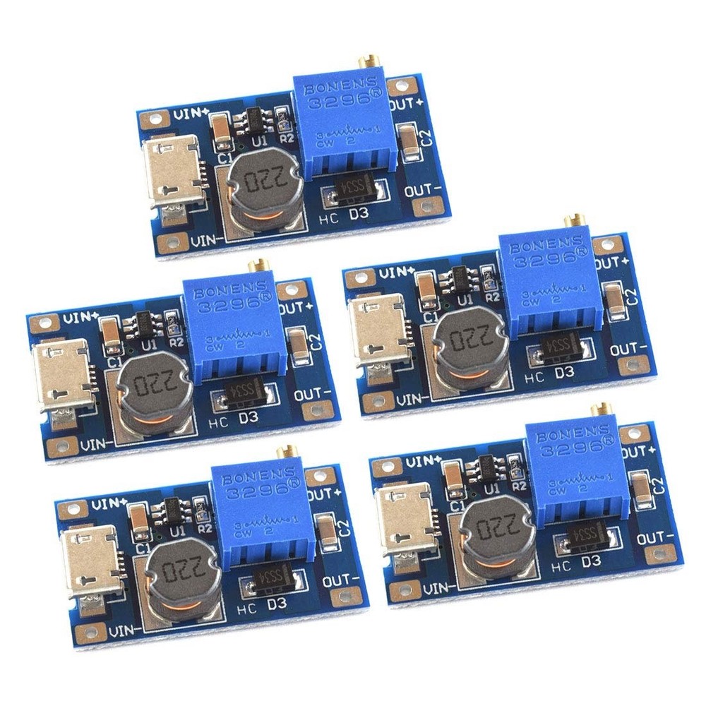 5 PCS 2A Micro-USB Step Up Boost Module 2-24V IN 5V 9V 12V 28V Adjustable Output
