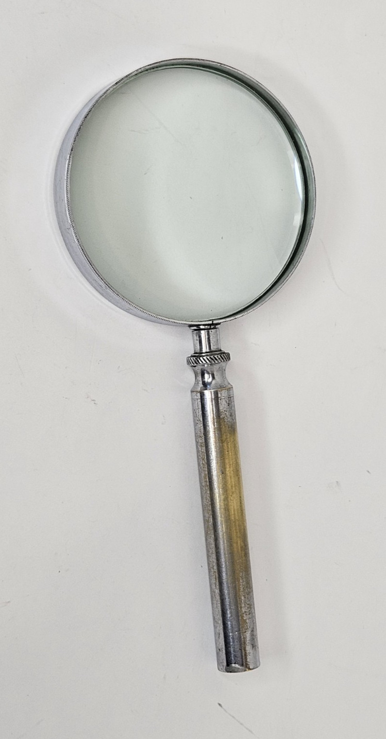 Large Handheld Glass Magnifying Lens Metal Frame Handle Japan