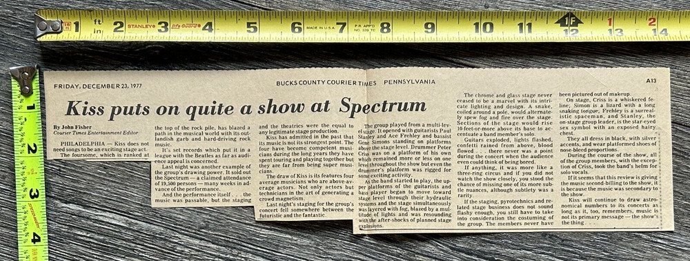 KISS Concert Clipping Alive 2 Tour Philadelphia Dec 23 1977 Vintage Kiss Aucoin