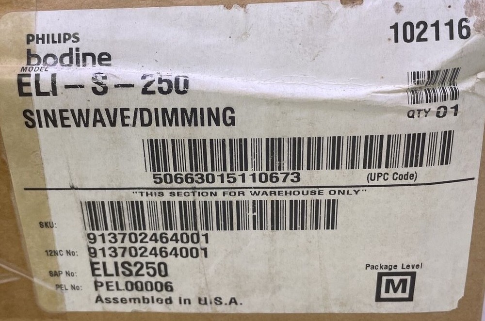 Philips, Bodine, Eli-s-250, Sinewave Emergency Lighting Inverter
